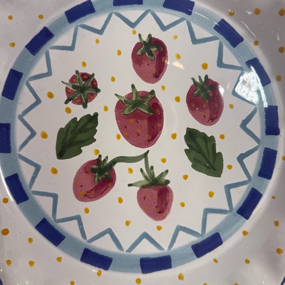 Mesa Intl Fruit Strawberry Pie Baking Dish/Plate 10" Hand Painted Pottery Signed - Picture 5 of 5